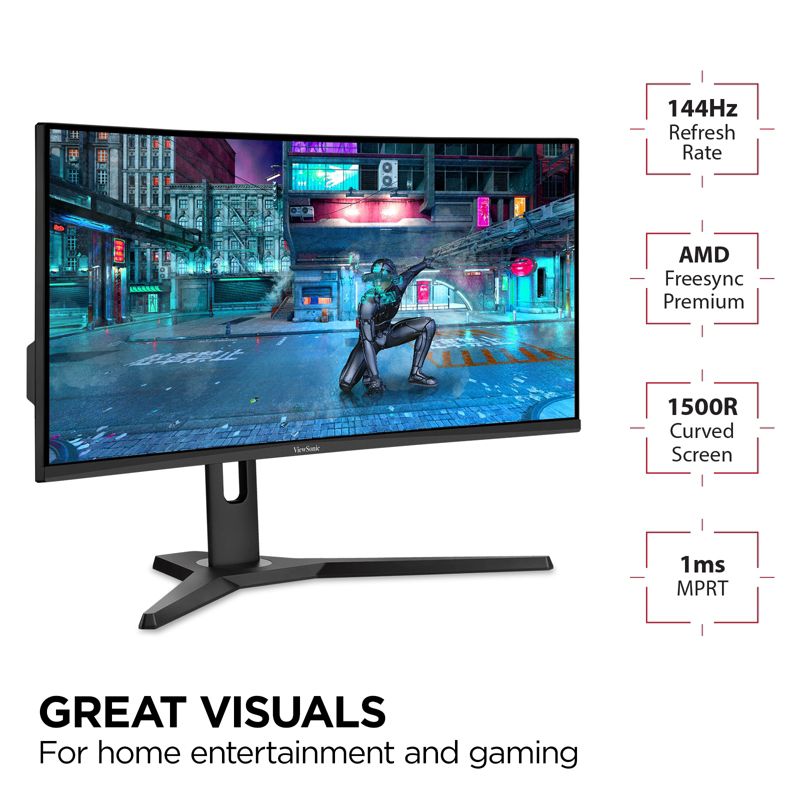 ViewSonic VX3418-2KPC 34 Inch Ultrawide Curved 1440p 1ms 144Hz Gaming Monitor with AMD FreeSync Premium, Eye Care, HDMI and Display Port, 3 of 10