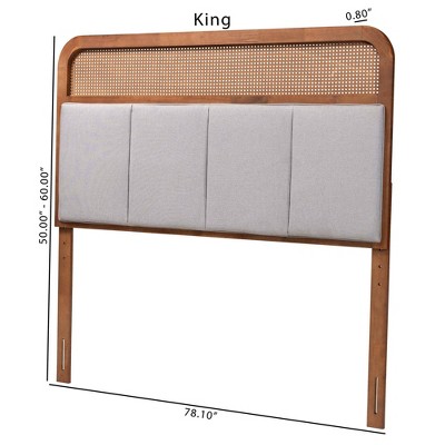 Esti King Walnut and Gray Upholstered Headboard with Rattan