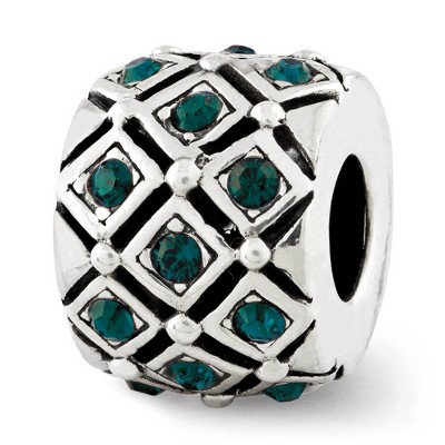 Black Bow Jewelry Sterling Silver with Green Crystals May Green Lattice Bead Charm