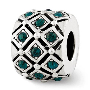 Black Bow Jewelry Sterling Silver with Green Crystals May Green Lattice Bead Charm - 1 of 3