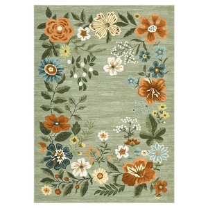 Green Floral Runner Rug Washable Rug, Non-Slip Non-Shedding Kitchen Carpet, Low Pile Stain-Resistant Foldable , for Entryway, Laundry Room, Bathroom - 1 of 4