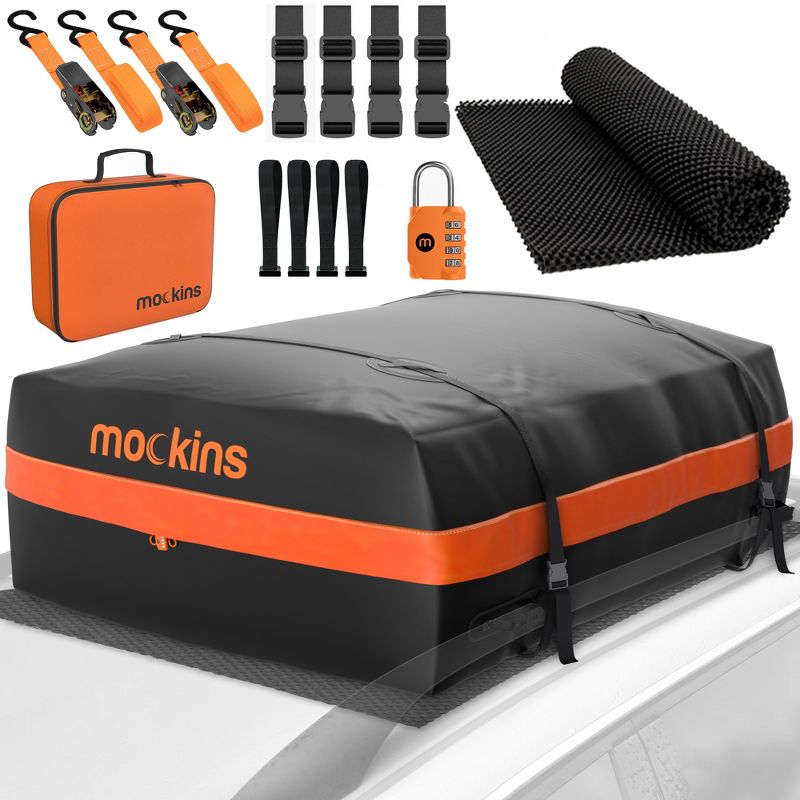 Mockins Waterproof Rooftop Cargo Bag -54x40x17"|20 Cu-ft Capacity | Black/Orange, 1 of 10
