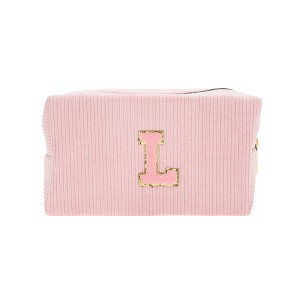 Unique Bargains Corduroy Rectangular Letter Makeup Bag Pink 1 Pc - 1 of 4