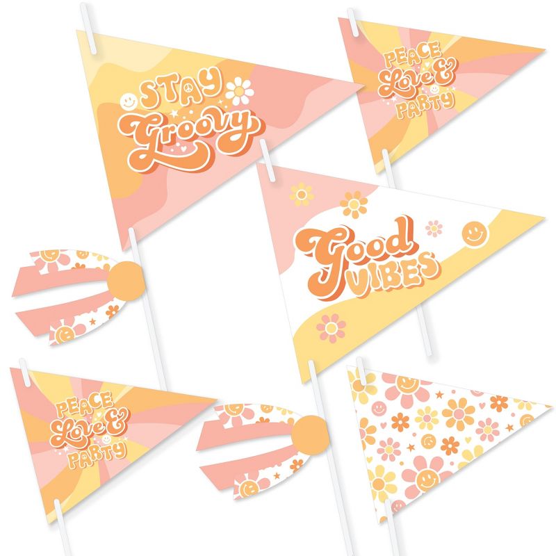 Big Dot of Happiness Stay Groovy - Triangle Boho Hippie Party Photo Props - Pennant Flag Centerpieces - Set of 20, 1 of 10