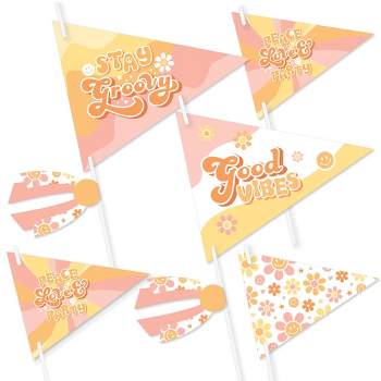 Big Dot of Happiness Stay Groovy - Triangle Boho Hippie Party Photo Props - Pennant Flag Centerpieces - Set of 20