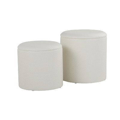 Vynxaria Maverick Contemporary Nesting Ottoman Set in Cream Faux Leather ¨C Stylish & Space-Saving