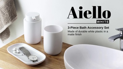 White Matte Plastic 3-Piece Bathroom Accessory Set