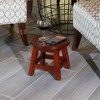 FURNIinspire Ottomans And Benches Carved Wooden Step Stool Fun Designs Premium Rubberwood Versatile Use, Floral Style, Red, 11.00"*11.00"*10.00" - 2 of 4
