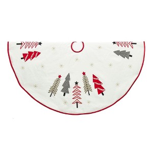 Kurt Adler 50-Inch Ivory, Green and Red Tree Embroidered Tree Skirt - 1 of 4
