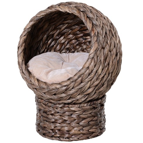 Mewoofun Handwoven Elevated Cat Bed with Cushion & Stand,Egg Chair Shape Cat Basket Kitty House for Indoor,16.5"*13"*20.5" - image 1 of 4