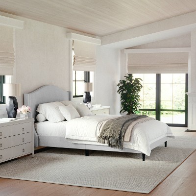 Amelia Full Gray Upholstered Platform Bed with Curved Headboard