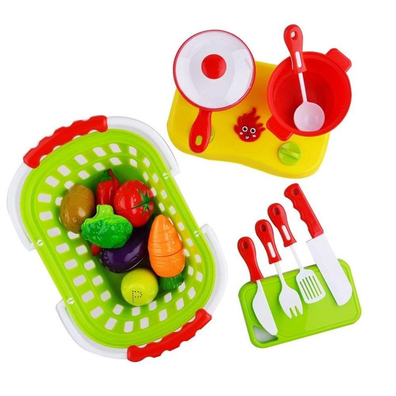 Insten 20 Piece Pretend Play Food Vegetable Basket, Toy Kitchen Accessories for Kids or Toddlers, 1 of 2