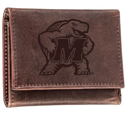 Evergreen NCAA Maryland Terrapins Brown Leather Trifold Wallet Officially Licensed with Gift Box