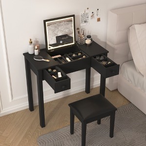 HDZNVF Multifunctional Vanity Desk with Flip-top Mirror & Storage, Makeup Table 2 Drawers & 3 Removable Organizer Boxes - 1 of 4