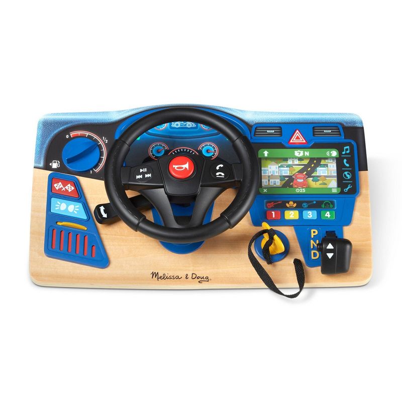 Melissa &#38; Doug Vroom &#38; Zoom Interactive Wooden Dashboard Steering Wheel Pretend Play Driving Toy, 1 of 11