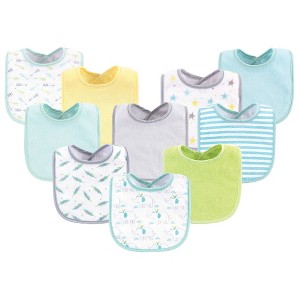 Luvable Friends Baby Cotton Terry Bibs 10pk, Neutral Elephant Stars, One Size - 1 of 4