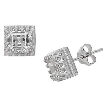 Sterling Silver Princess-cut Gemstone Crown Earrings