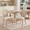 Set of 2 French Rustic Upholstered Dining Chairs with Round Rattan Back, Farmhouse Solid Wood Armless Kitchen Chairs for Dining Room-Panipeachy - 2 of 4