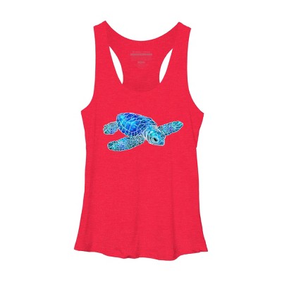 Women's Design By Humans Blue And Green Watercolor Sea Turtle By Maryedenoa Racerback Tank Top