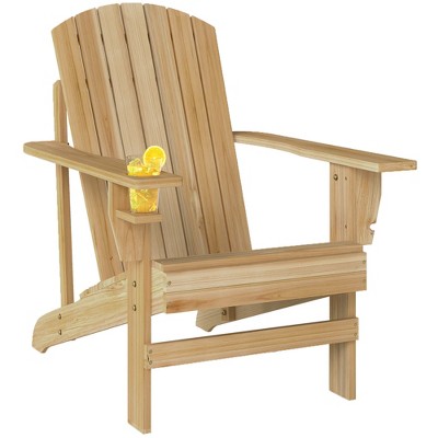 Oversized Adirondack Chair, Outdoor Fire Pit and Porch Seating, Classic Log Lounge w/ Built-in Cupholder