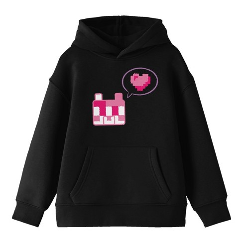 Minecraft Block Kitten With Block Heart Youth Black Graphic Hoodie