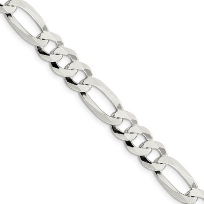 Black Bow Jewelry Men's 8.5mm Sterling Silver Flat Figaro Chain Necklace