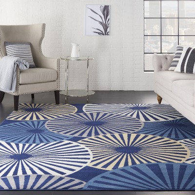 Reversible Hand-Knotted Navy Synthetic 8' x 10' Area Rug
