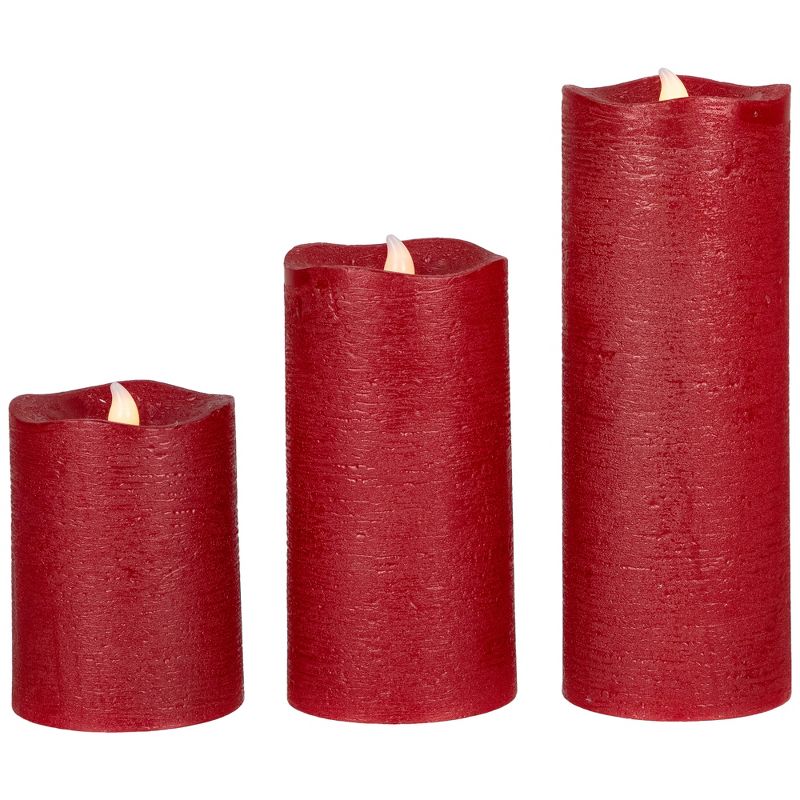 Northlight Set of 3 Brushed Red Flickering Flameless LED Wax Pillar Candles 8", 1 of 7