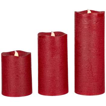 Northlight Set of 3 Brushed Red Flickering Flameless LED Wax Pillar Candles 8"