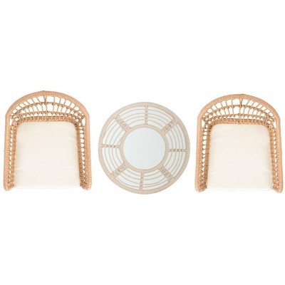 Natural Rattan and Beige Cushion 3-Piece Patio Lounger Set