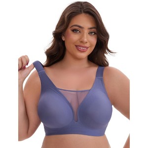 INSPIRE CHIC Women's Mesh Plunge Wirefree Full Coverage Wide Straps Seamless Lightweight Soft Breathable Bras - 1 of 4