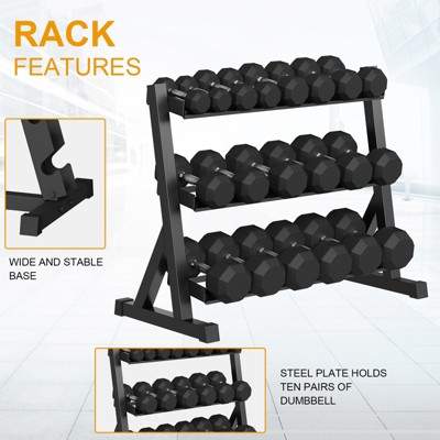 550lbs(10 pair) Rubber Coated Hex Dumbbell Weight Set with Rack, Coated Hand Weights for Strength Training, Exercisesfor Home, Gym