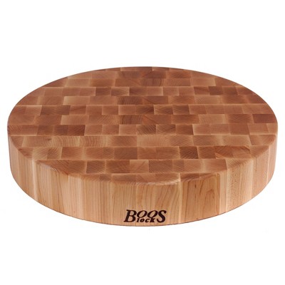 Large Round Maple End Grain Wood Chopping Board, 18 x 3 inches