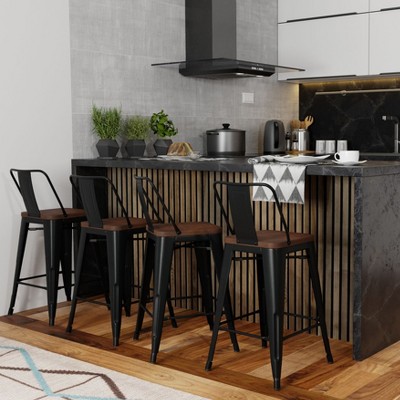 NicBex Bar Stools Set of 2, Fashion Metal Counter Stool Chair with Curved Back and Footrest for Bar, Kitchen