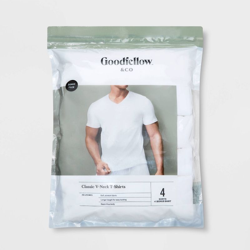 Men's 4+1 Bonus Pack Short Sleeve V Neck Undershirt - Goodfellow & Co™ White, 3 of 4