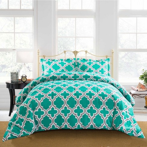 Modern Trellis Geometric Wrinkle-Resistant Down Alternative 3-Piece  Comforter Set, Twin Extra Long, Teal - Blue Nile Mills