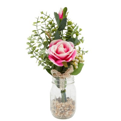Farmlyn Creek Artificial Pink Silk Roses with Eucalyptus Leaves for Bouquets & Centerpieces (14 in)