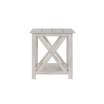 Farmhouse Charm Whitewash Solid Wood Rectangular Side Table