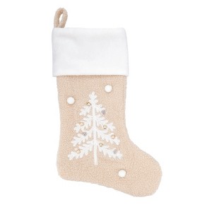 Saro Lifestyle Festive Foliage Christmas Tree Stocking, 20", Beige - 1 of 3