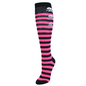CTM Women's Gothic Skull Striped Knee-High Socks (1 Pair) - 1 of 4