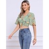 INSPIRE CHIC Women's Floral Flare Short Sleeve V Neck Summer Smocked Crop Tops - 2 of 4