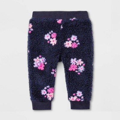 Baby Girls' Floral Cozy Pull-On Pants - Cat & Jack™ Navy 3-6M