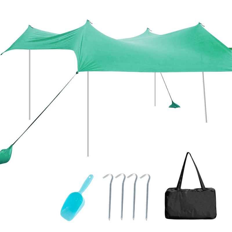 Costway Family Beach Tent Canopy w/4 Poles Sandbag Anchors 10'x9' UPF50+ Purple/Green/Blue, 4 of 11