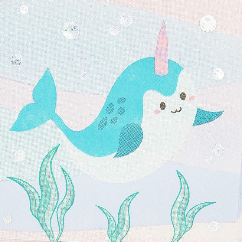 Blue Panda 50-Pack Narwhal Disposable Paper Napkins for Birthdays Party Supplies (5 x 5 Inches), 3 of 6