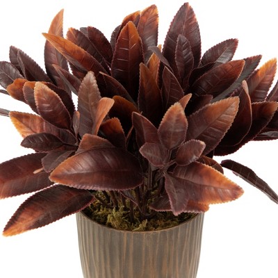 Two-Tone Brown and Orange Artificial Foliage Plant in Textured Pot - 9"