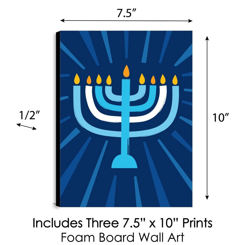 Big Dot of Happiness Hanukkah Menorah - Chanukah Wall Art and Holiday Home Decor - 7.5 x 10 inches - Set of 3 Prints, 5 of 8