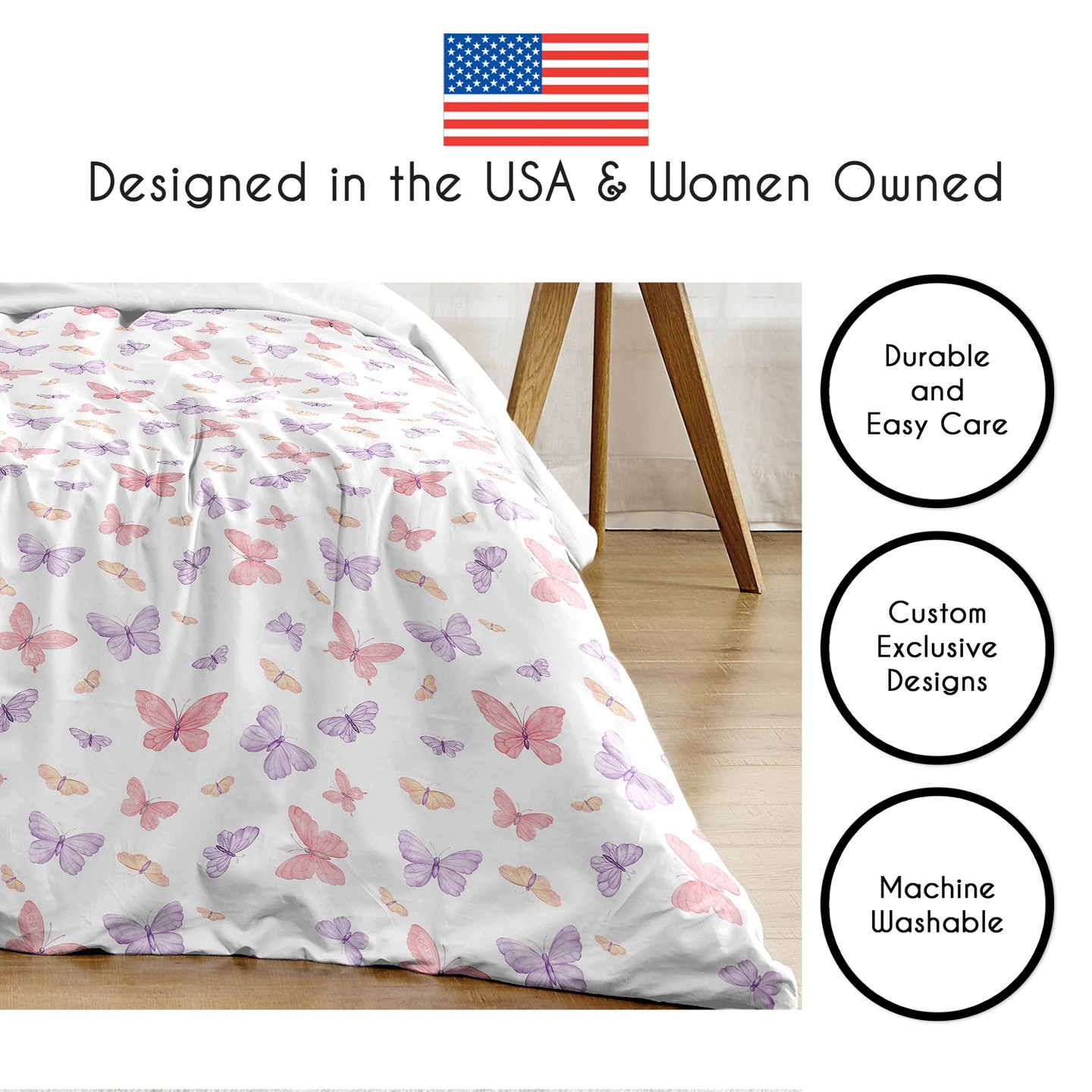 Постельное бельё Sweet Jojo Designs Full/Queen Comforter Bedding Set Butterfly Blush Pink and Purple 3pc для девочек, цвет: Пудровый — фото 6
