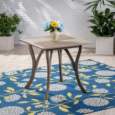 Okak 31.5" Outdoor Dining Table Side Tables with Acacia Wood Frame Portable Patio End Table Outdoor&Indoor for Garden Balcony Yard, Gray