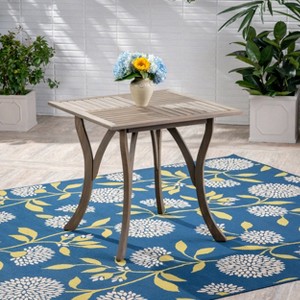 Okak 31.5" Outdoor Dining Table Side Tables with Acacia Wood Frame Portable Patio End Table Outdoor&Indoor for Garden Balcony Yard, Gray - 1 of 4
