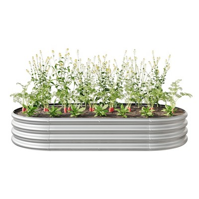 Lirago,70.86"L*35.43"W*11.42"H,Oval Galvanized Metal Raised Garden Bed - Large Outdoor Planter Box for Vegetables & Flowers, Silver
